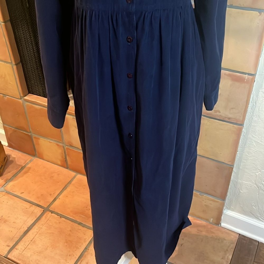 Persaman Navy Blue Corduroy Long Sleeve Empire Waist Dress, size M - Picture 4 of 10